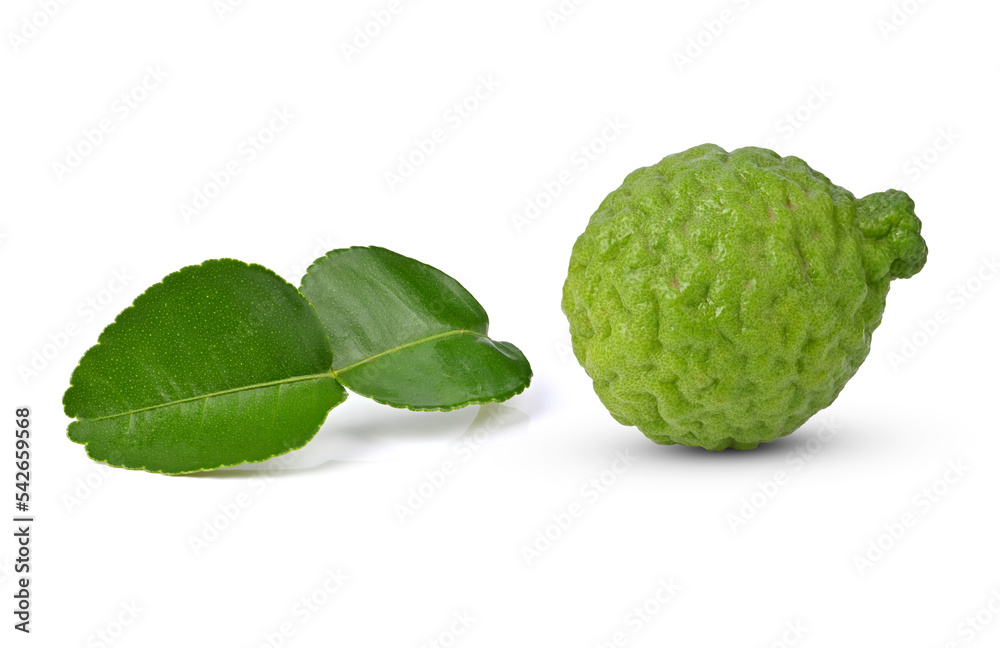 Bergamot or kaffir lime and leaf on white background. Bergamot or kaffir lime and leaf on white background.
