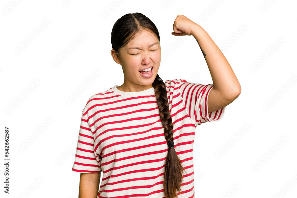 Young Asian woman isolated celebrating a victory, passion and enthusiasm, happy expression.