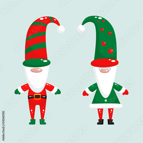 Vector illustration of Scandinavian gnomes on an isolated background. Cute Scandinavian gnomes for Christmas. Cozy Christmas illustration in flat style.