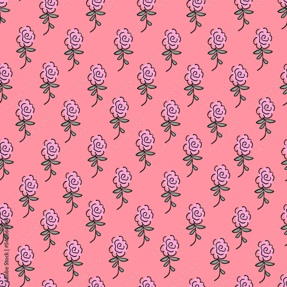 Cute seamless pattern with hand painted flowers on pink background.