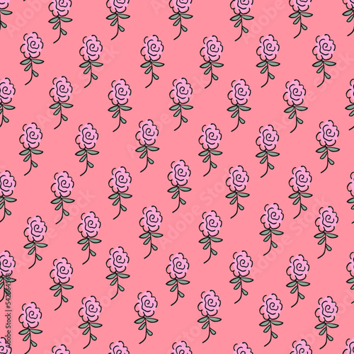Cute seamless pattern with hand painted flowers on pink background.