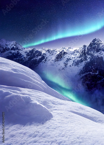 Northern lights in snowy la...
