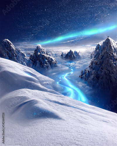 Northern lights in snowy la...