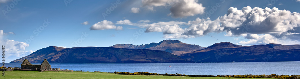 Looking southeast across the Kilbrannan Sound to the northern tip of Arran. Skipness. Tarbert, Argyll and Bute. Scotland