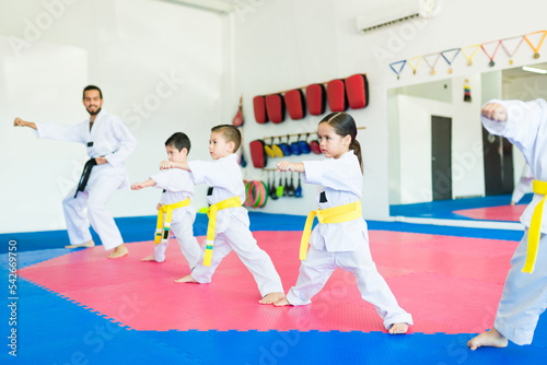 Kids practicing martial arts sports photo