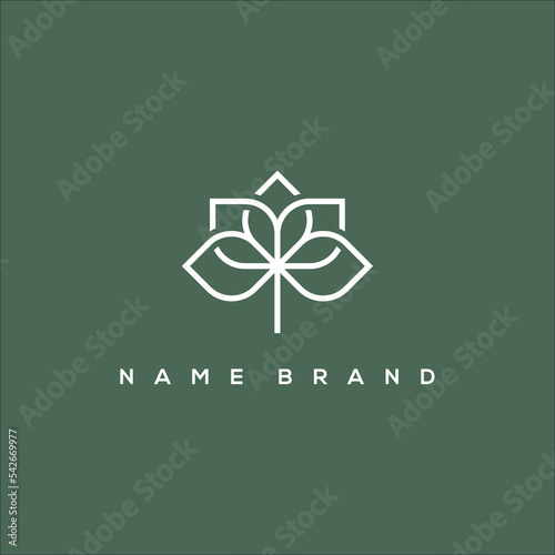 line art magnolia and flower logo vector