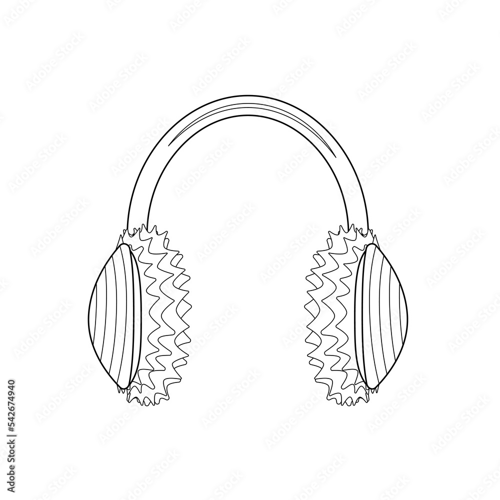 Earmuff coloring page. Black and white warm headphones. Vector Stock ...