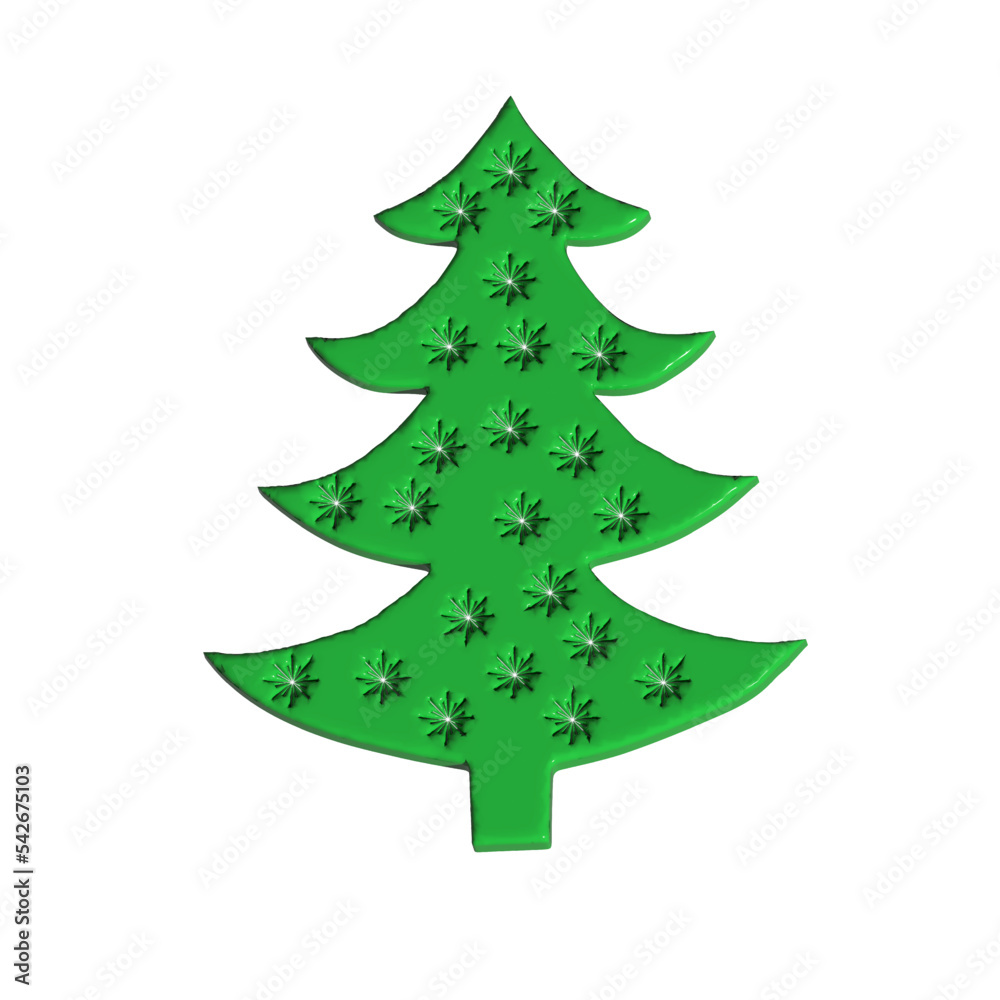 3D Christmas tree with snowflakes on a white background for holiday decorations 3D Christmas tree with snowflakes on a white background for holiday decorations