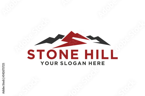 Rocky mountain logo design summit silhouette shape outdoor icon symbol stone hill