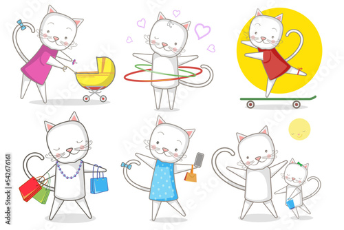 Funny animals. A little kitten.
Vector image in cartoon style. Color image.