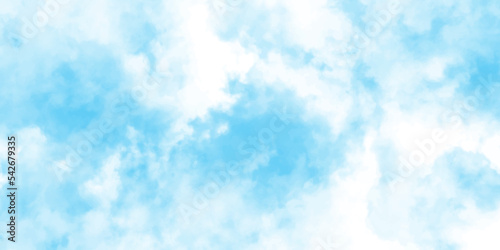 Blue sky with white clouds background. Romantic sky. Abstract nature background of romantic summer blue sky with fluffy clouds. Beautiful puffy clouds in bright blue sky in day sunlight.><