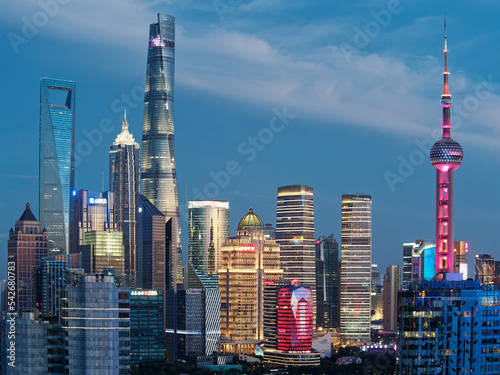 Canvas Print modern skyscrapers, Shanghai tower, jin mao tower, oriental pearl TV tower and s