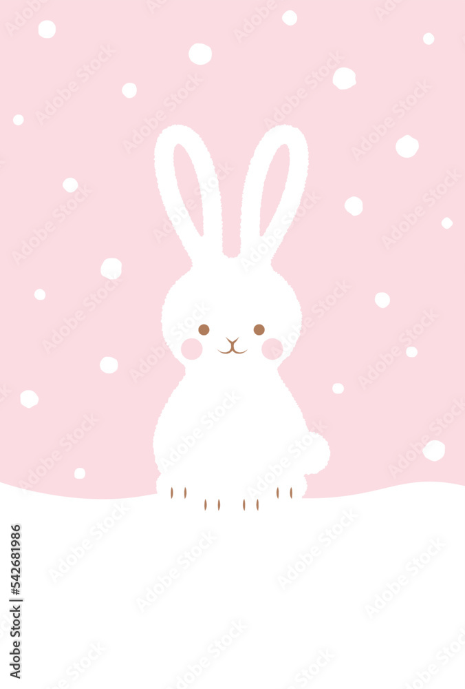 new years greeting card with falling snow and a rabbit, the Chinese or Japanese zodiac sign for 2023 new years greeting card with falling snow and a rabbit, the Chinese or Japanese zodiac sign for 2023