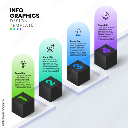 Infographic template. Isometric path with 4 black cubes