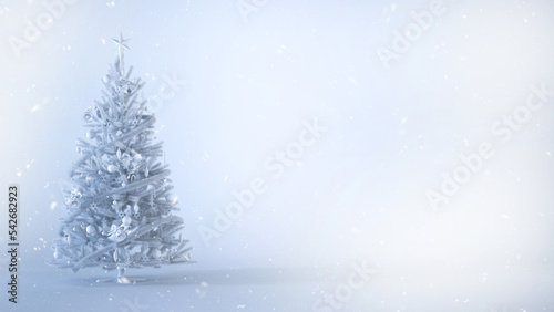 White Christmas tree with snow on a white background with copy space. © gizemg