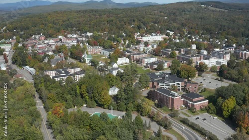 High-flying drone shot of University of Maine Farmington photo