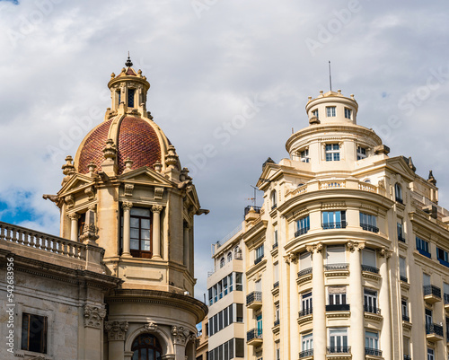 Architecture and buildings over Plaza del Ayuntamiento, Valencia, Spain, Europe photo