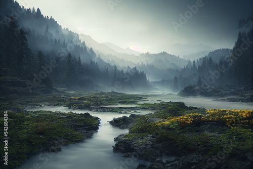 Breathtaking Foggy Morning Landscape 4k background