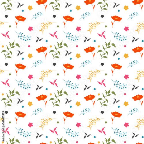 Seamless floral pattern with flowers and leaves on white background