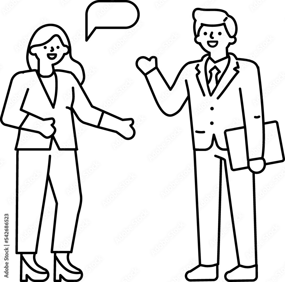 Outline drawing cartoon business people. Doodle characters illustration