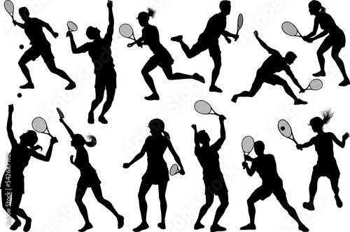 Silhouette Tennis Players Sports People Set photo