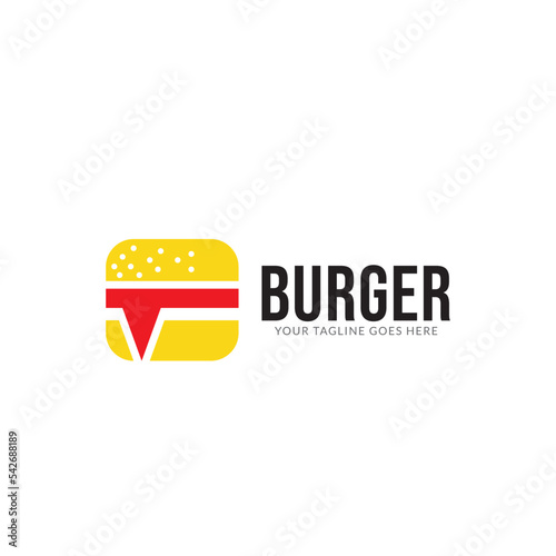 Vector inscription of burger logo emblem Fast food signage.