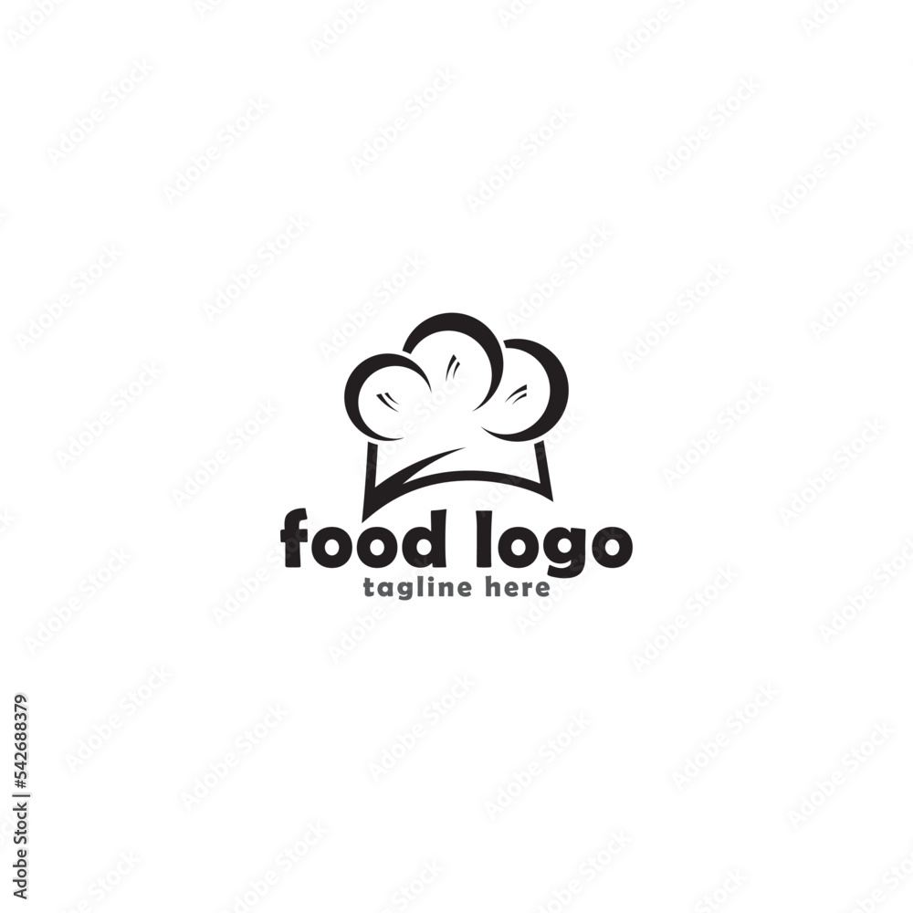 Cooking logo. illustration with chef hat, bowl, chopsticks. vector line icon template.