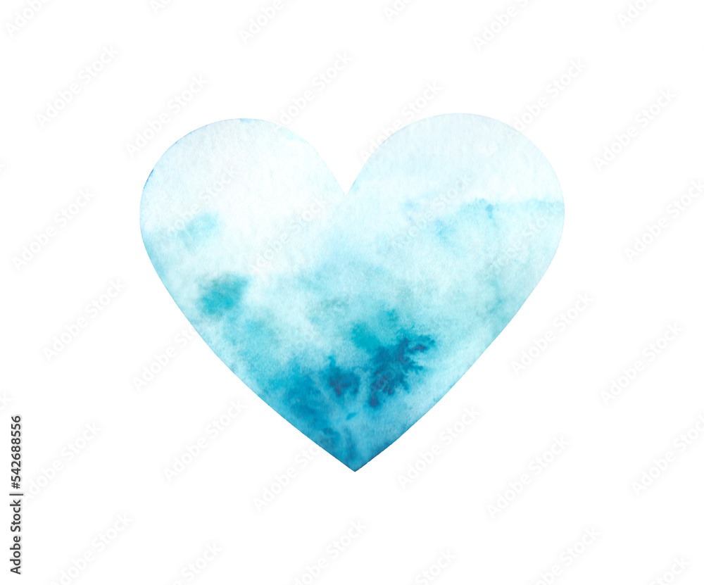winter cold blue watercolor heart for postcard and invitation holiday design as watercolor illustration