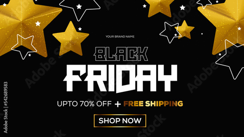  Black friday sale banner with golden star background