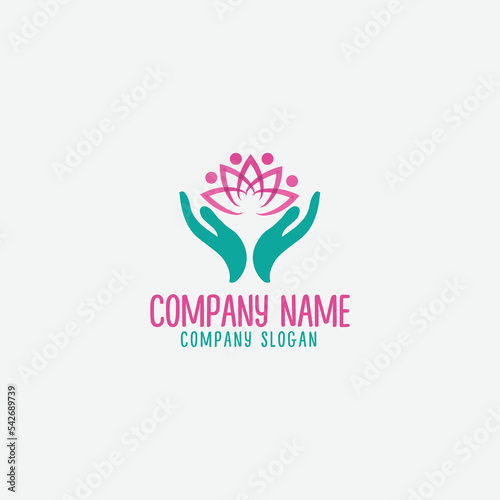 non profit organization logo with caring hands and people icon incorporated into a lotus flower