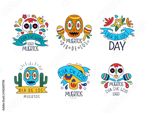 Day of the Dead as Traditional Mexican Holiday Logo Template Vector Set