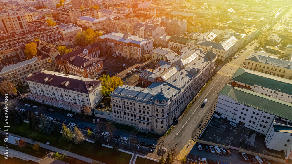 Fototapeta premium Aleksandrovsky Passage in Kazan city. Beautiful oid building on the Kremlin street. Alexandrovsky Passage is a city landmark. Top view. 