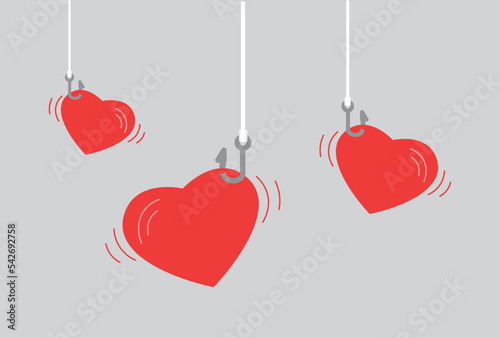 Heart on hook. Deception, a trap on the hook.