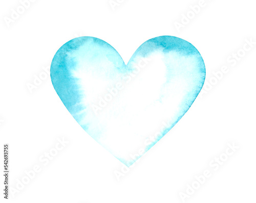 watercolor illustration of blue winter cold gentle and light heart for holiday invitation and card design