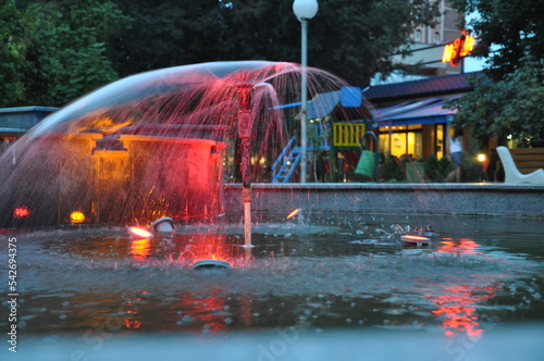 fountain in the park at night, Belene, Bulgaria photo