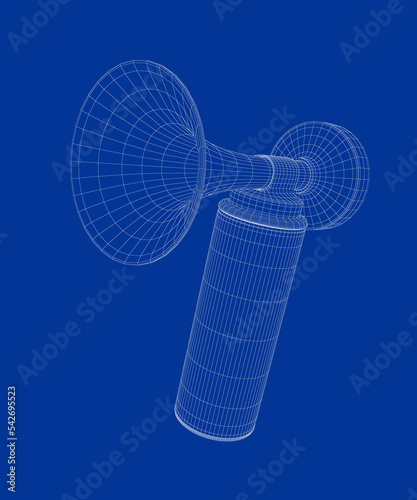 3D wire-frame model of portable air horn photo