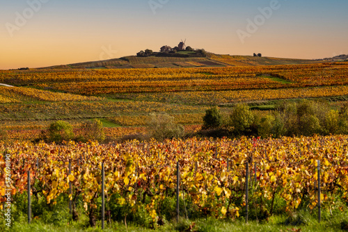 Moulin de Verzenay et paysage de Champagne à l'automne. Vue aérienne.