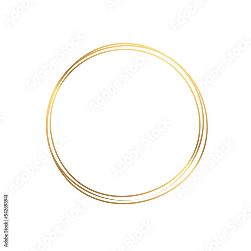 Vector gold circle frame.  Round element for wedding invitations and photo. Geometrical figure on a white background. 
