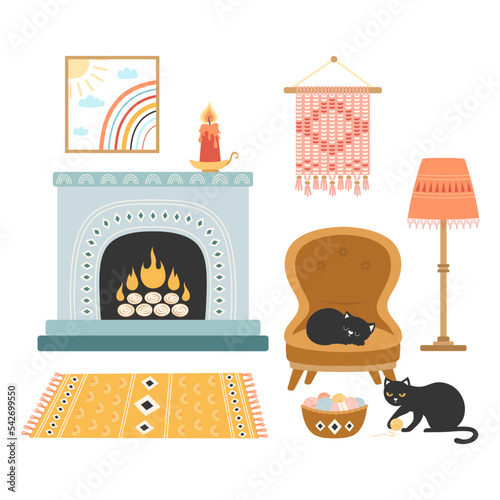 vector illustration of modern comfy apartment in hygge style