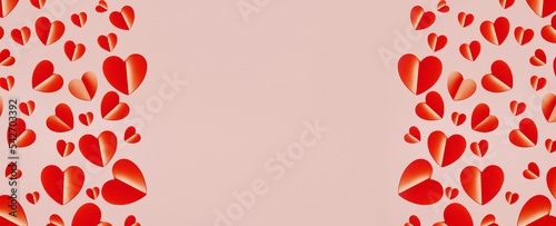 Red hearts on a pink background