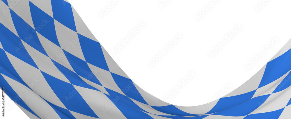 Highly detailed flag of Bavaria waving in the wind. Light blue sky is shining through the fabric texture. Highly detailed flag of Bavaria waving in the wind. Light blue sky is shining through the fabric texture.