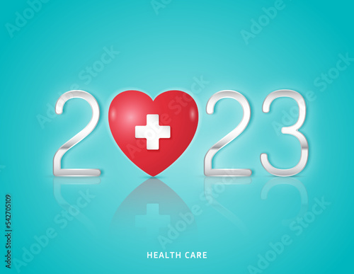 Healthcare and medical concept heart and health symbol checkup for happy and healthy new year 2023. wishing you stay in good health. vector illustration