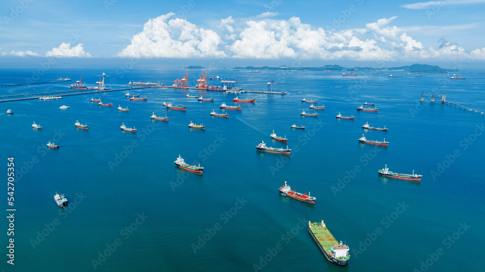 Oil Crude Gas Tanker Ship, Cargo container Ship offshore mooring at Ocean Bay Petroleum Chemical export import transportation and logistics, Oil leak from Ship, industrial petroleum products Vessel
