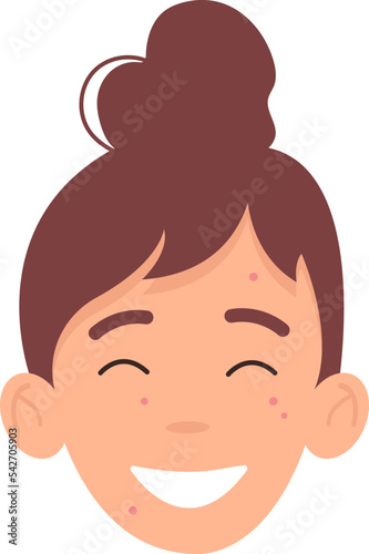 Cute young woman has acne. Dermatological disease. Positive mood