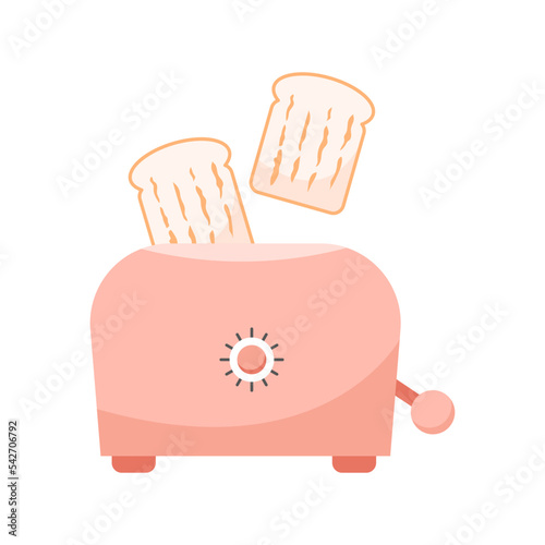 Slices of toast jumping out of the toaster. Flat vector illustration isolated on white background.