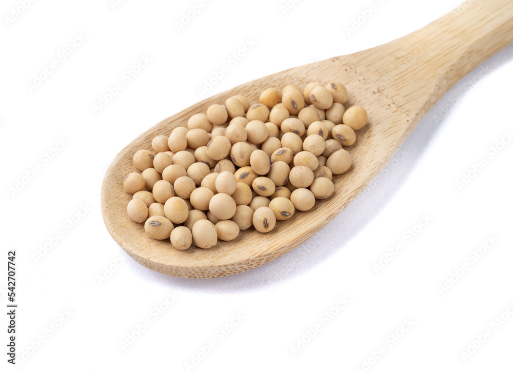 Uncooked soy beans in a spoon isolated over white background Uncooked soy beans in a spoon isolated over white background