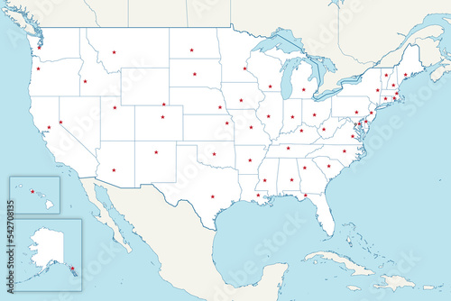 Blank map of the United States for teaching states and state capitals.