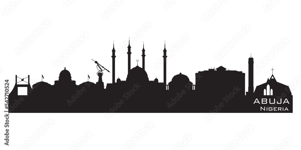 Abuja Nigeria city skyline vector silhouette