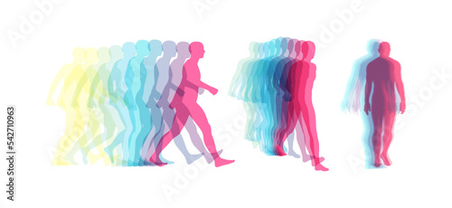 Transparent overlapping colors silhouettes. Walking man. Animation frames. Vector illustration for print, web site, poster, placard or wallpaper.