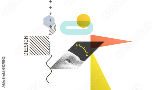 Art composition for art gallery, wall decoration or interior design. Transparency geometrical background. Eye inside a triangle. Cover design template for presentation, poster, cover or brochure.